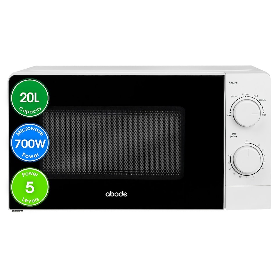 image 1 of Abode AMM2005 White Microwave 700W 20L Manual with 5 Power Levels & Defrost