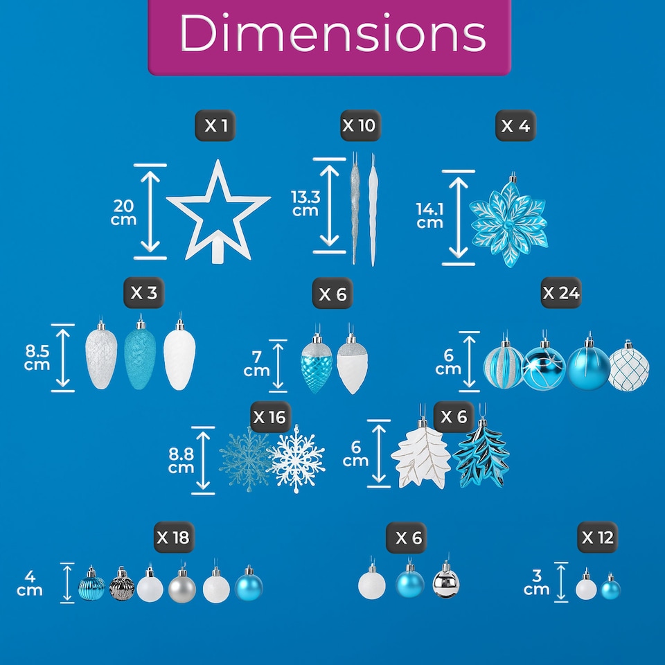 image 1 of Neo Large 110PCS Christmas Tree Bauble Ornaments Set | Blue