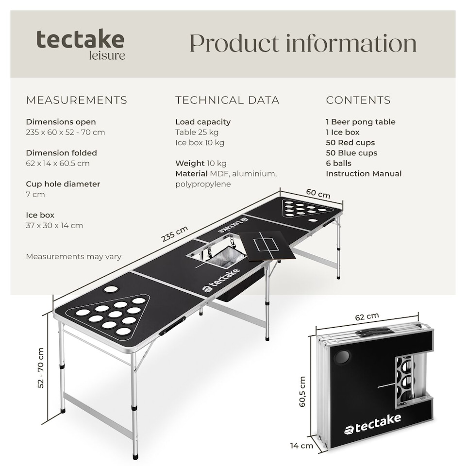 image 1 of Beer Pong Table - height adjustable, foldable, drinks compartment