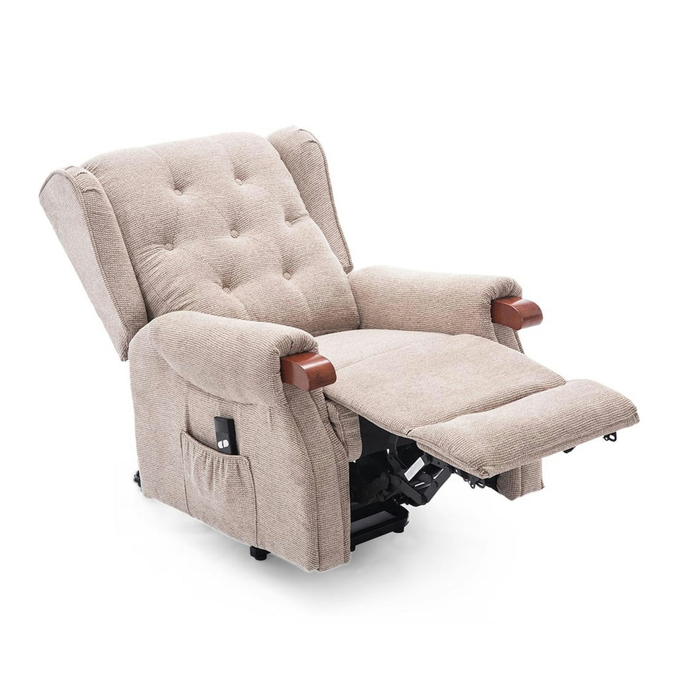 image 1 of Harrogate Single Motor Electric Rise Recliner Fabric Lift Riser Chair (Brown)