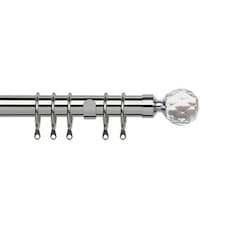 35mm Fixed Length Metal Curtain Pole Set Chrome Acrylic Ball Finial 105cm | Silver | Silver