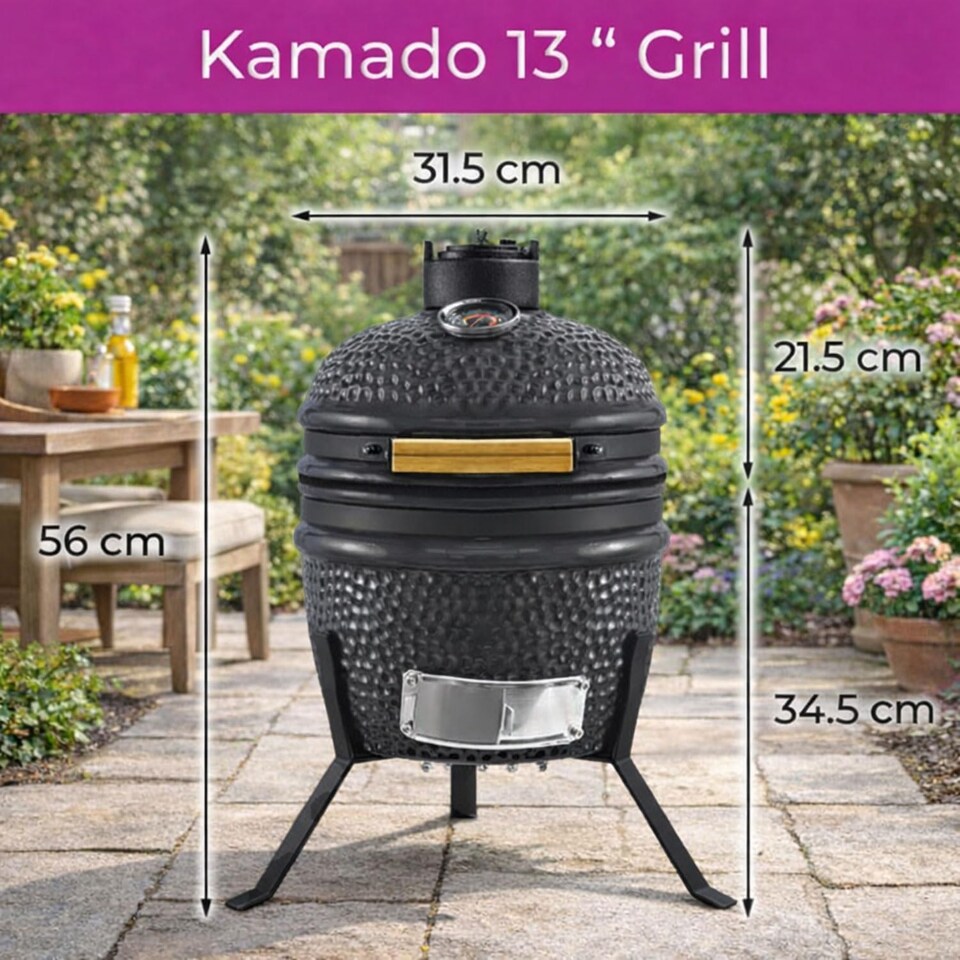 image 1 of Kamado 13" Ceramic BBQ Grill Smoker Charcoal Cooking Oven Portable
