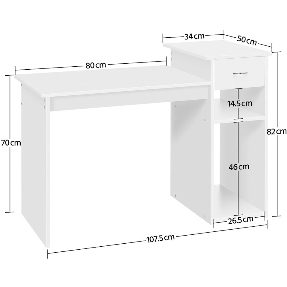 image 1 of Yaheetech Computer Desk Laptop Table w/Drawer & Shelves | White