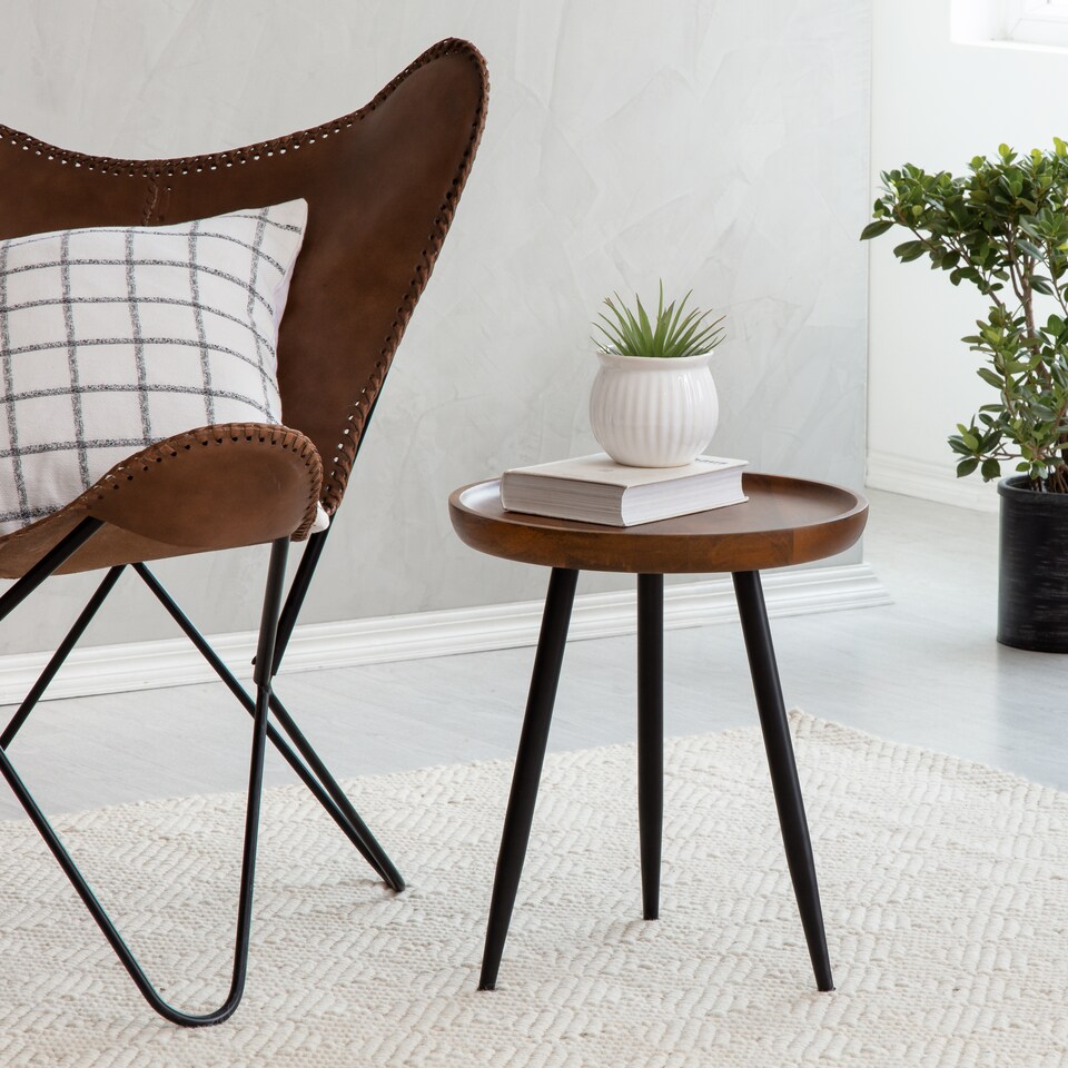 image 1 of Chervey Round Solid Mango Wood Side Table with Tri-Pin Legs Small