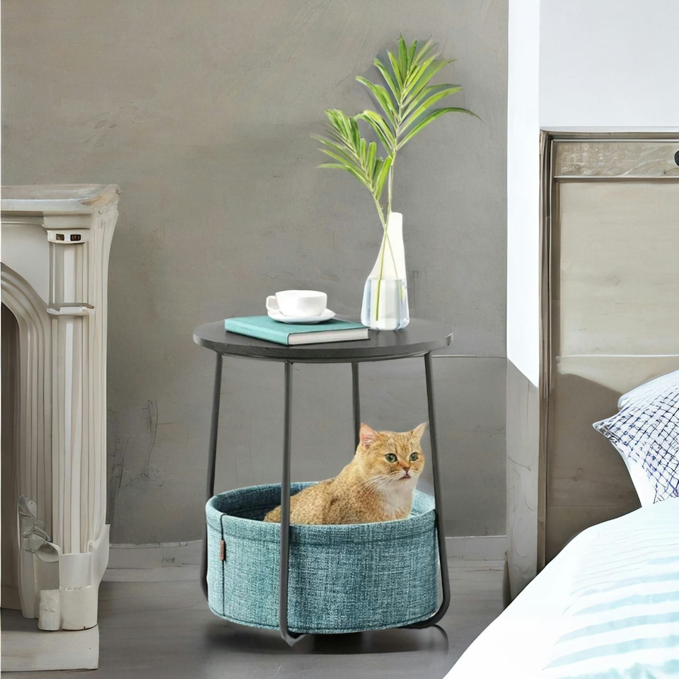 image 1 of Side Table with Removable and Washable Storage Basket Cream