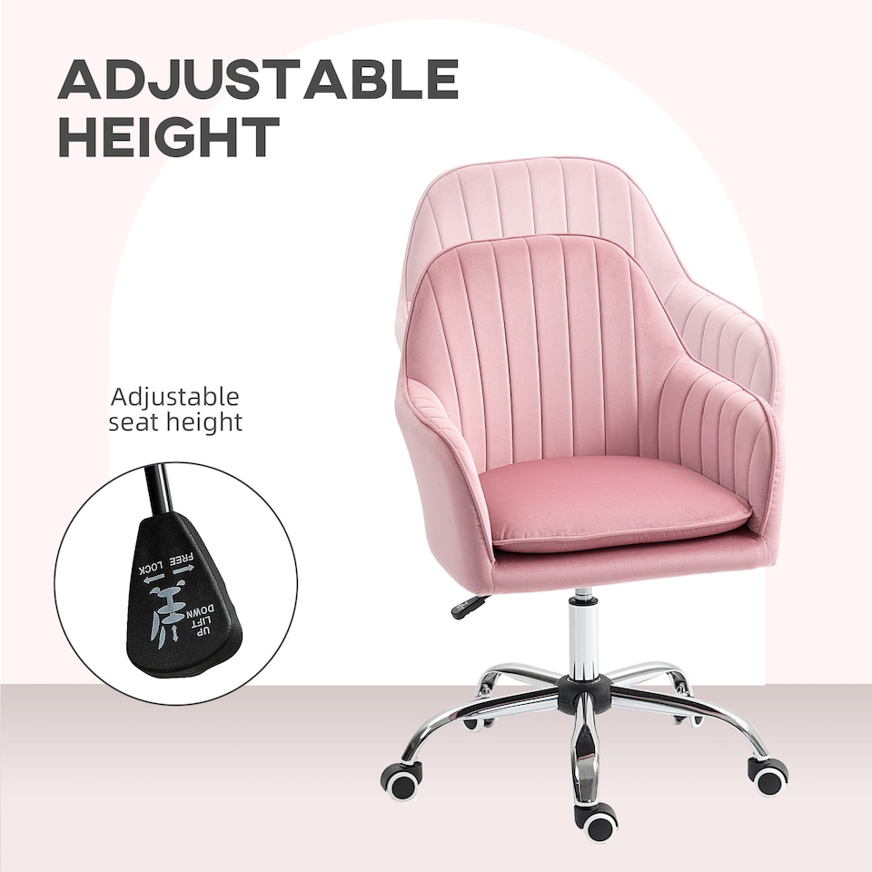 image 1 of HOMCOM Office Chair, Swivel Desk Chair w/ Adjustable Height, Dark Pink | Pink