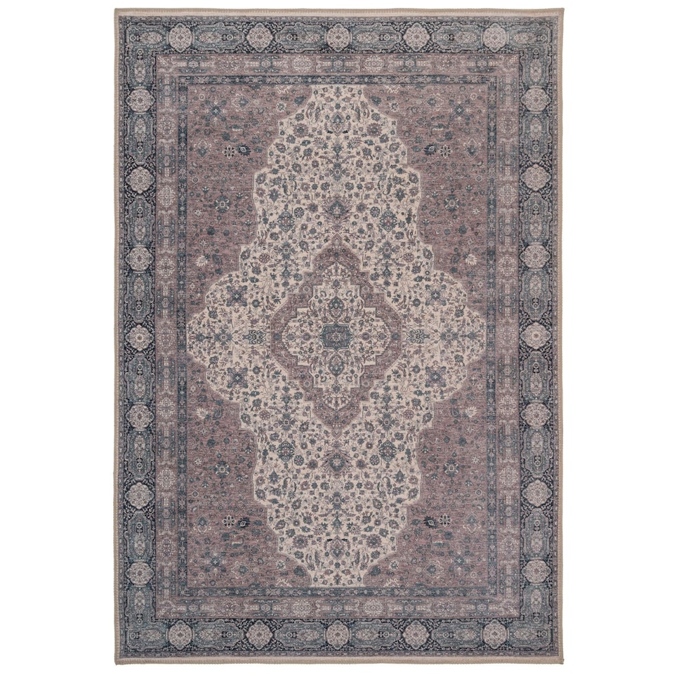 image 1 of KUKOON Beige Medallion Washable & Non Slip Distressed Living Room Area Rug 200cm x 290cm Cream