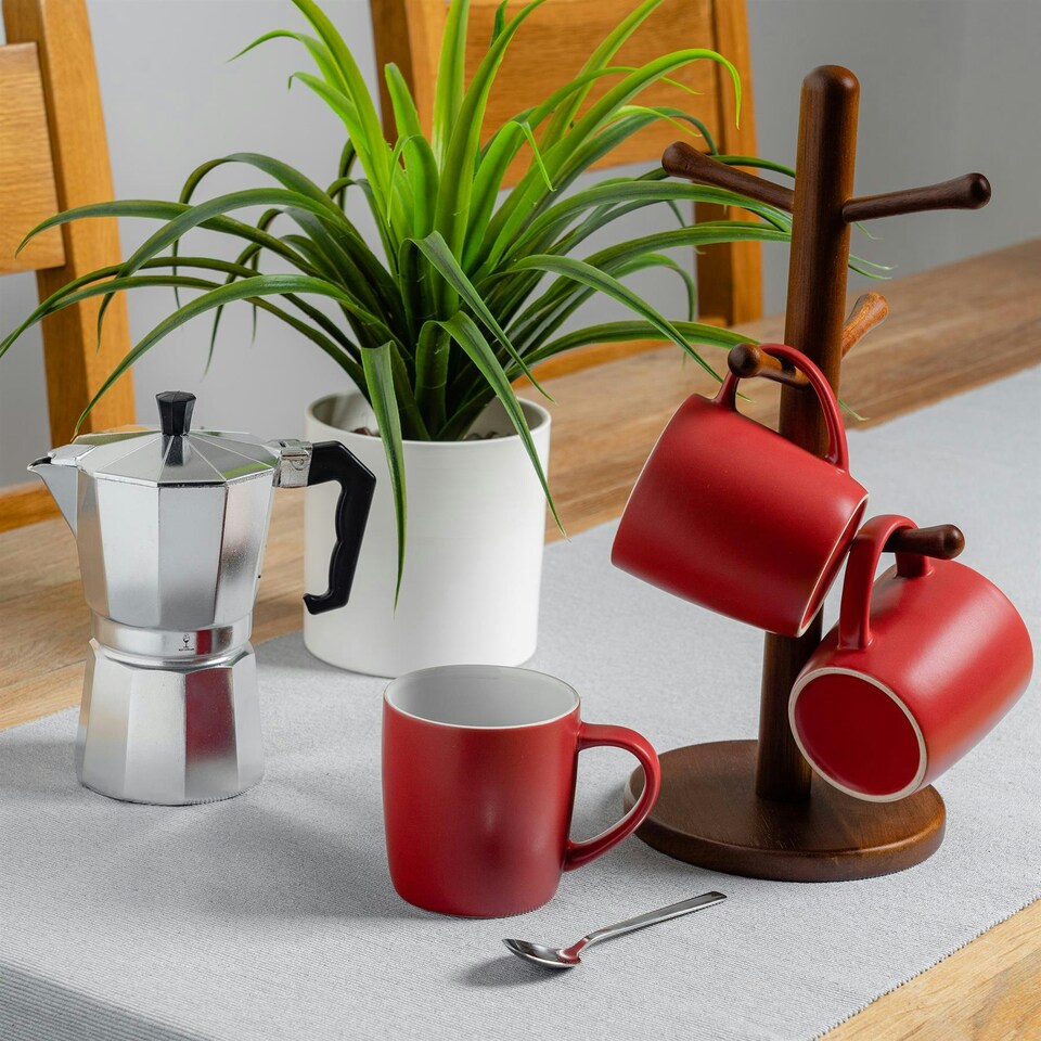 image 1 of Argon Tableware 6x Matt Coloured Coffee Mugs - Red - 350ml - Tea Mug Latte Mug Cappuccino Mug Drinking Mug Red