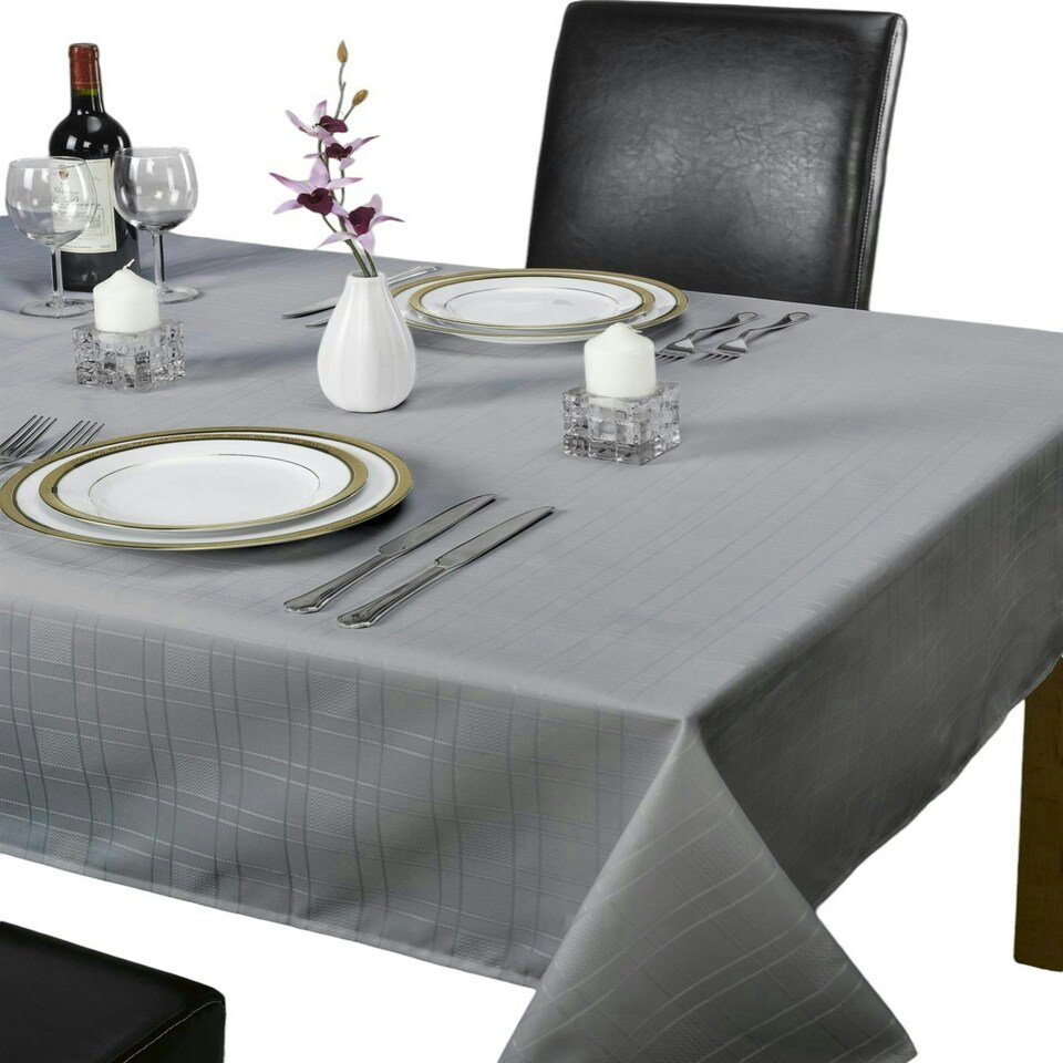 image 1 of Chequers Tablecloth - Silver - 178x274cm