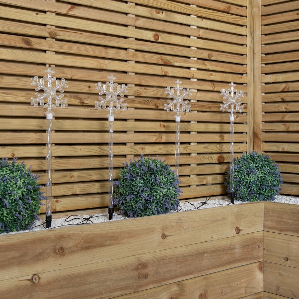 image 1 of 69cm Set of 4 Plastic Crystal Snowflake Pathfinder Christmas Lights with White LEDs