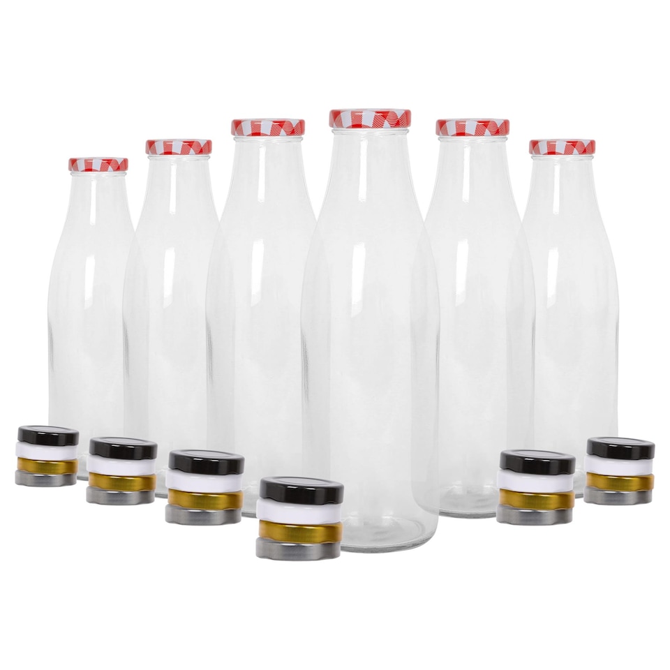 image 1 of Argon Tableware Glass Water Bottles with Metal Lids - 960ml - Pack of 6 | Clear | Clear