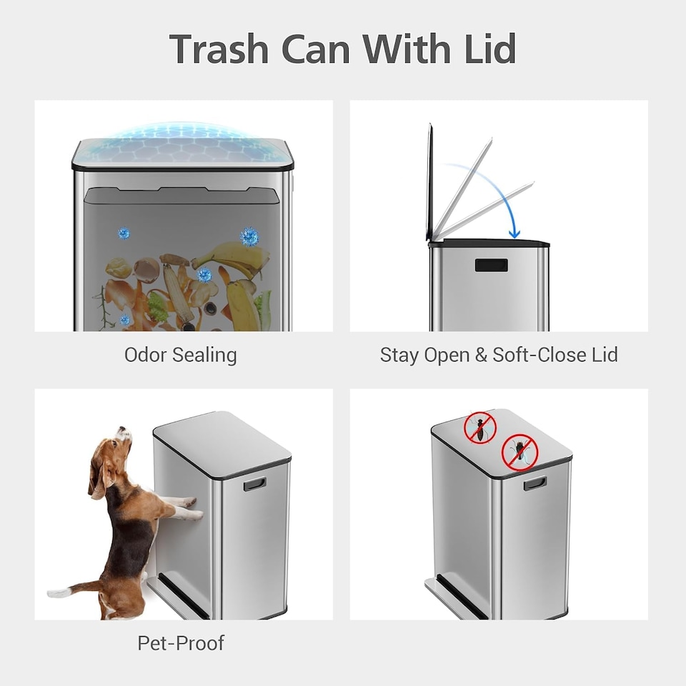 image 1 of London Boutique 60L (2x30L) Stainless Steel Step Bin with Soft-Close Lid & 2-colour Removable Inner Buckets - Silver