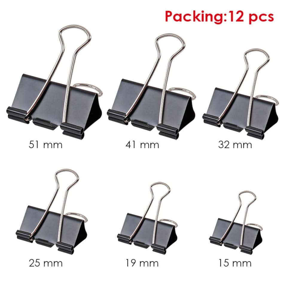 image 1 of Pack of 12 Black 25mm Foldback Binder Clips