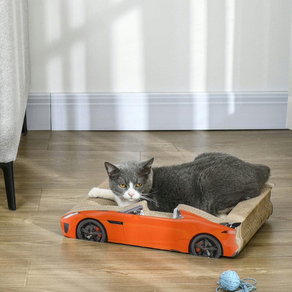 image 1 of PawHut Car-shaped Cat Scratcher Cardboard 2 in 1 with Catnip, Red