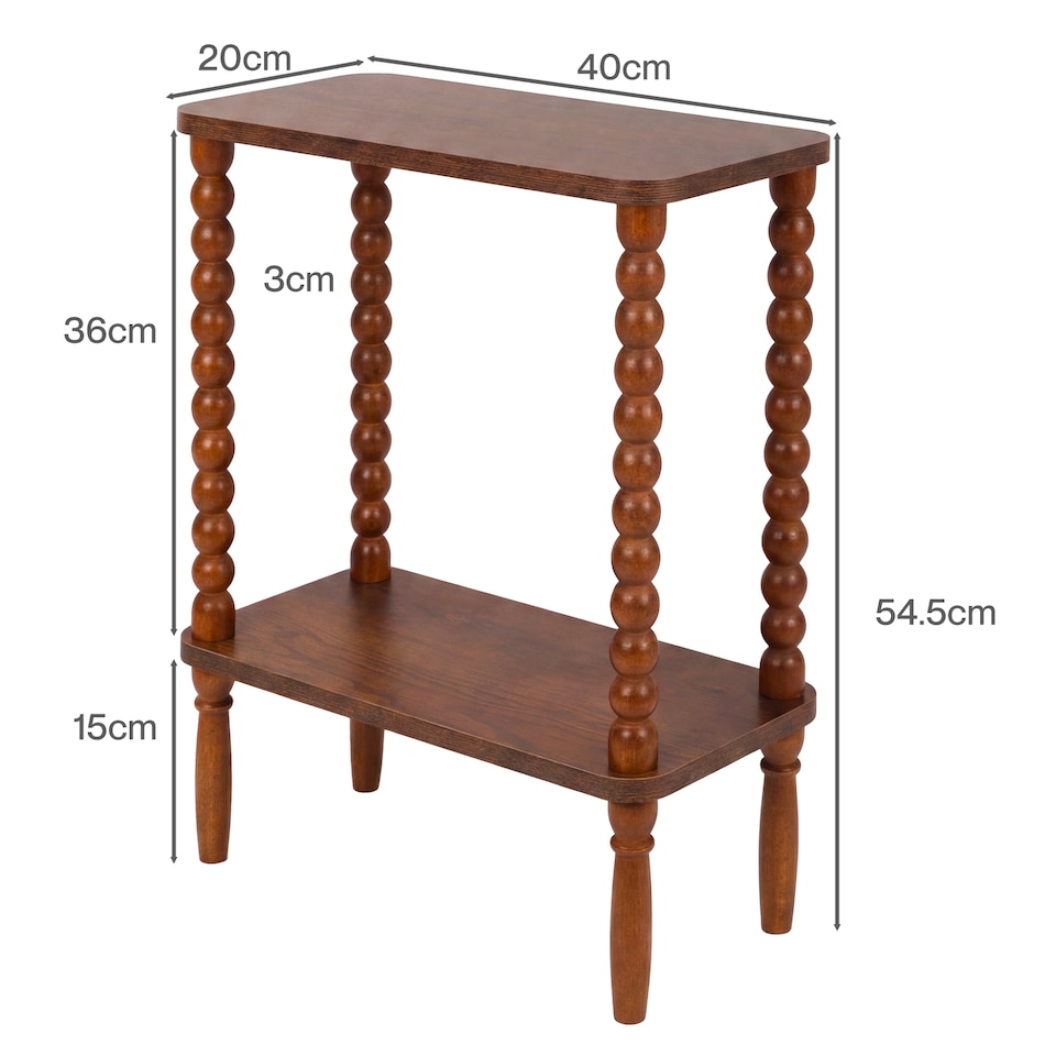 image 1 of Levede Narrow Side Table 2 Tier Storage MDF End Table Rubber Wood Legs Brown