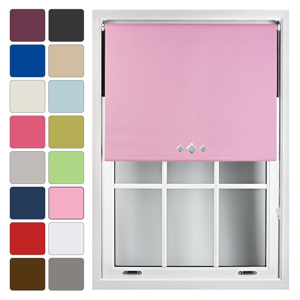 image 1 of FURNISHED Blackout Roller Blinds with Triple Diamond Eyelets Cut to Size Easy Fit Window Shade - (W)150cm x (L)165cm | Pink | Pink | (W) 150cm x (L) 165cm