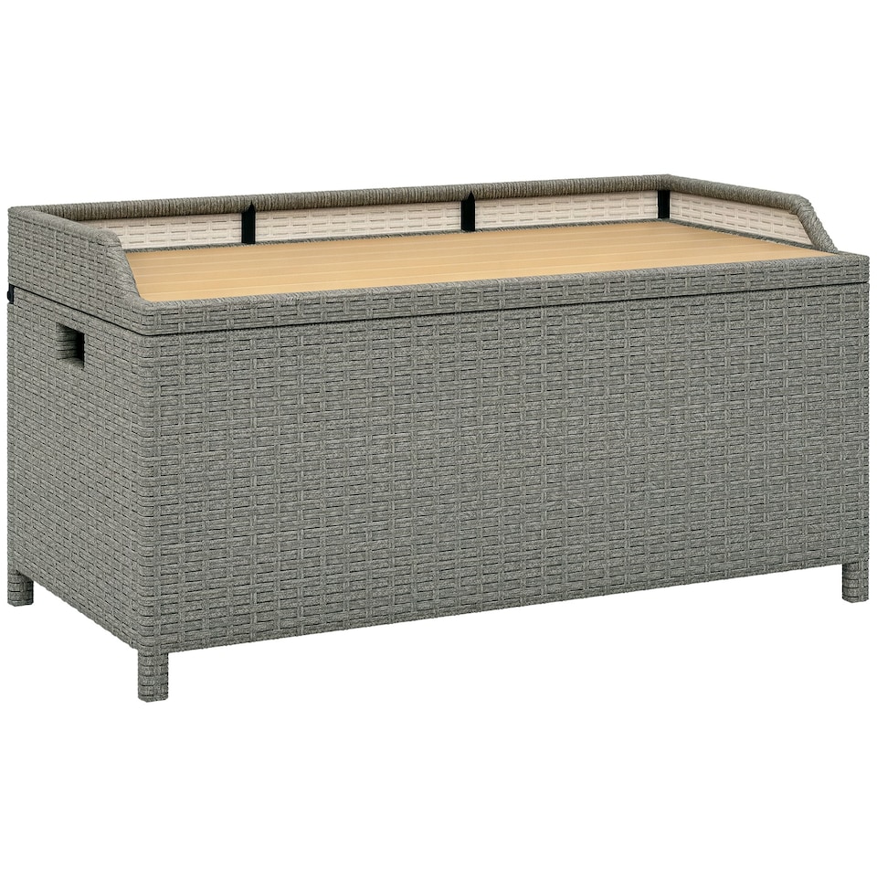 image 1 of Outsunny Rattan Outdoor Storage Bench with Aluminium Frame, Grey Grey | Grey