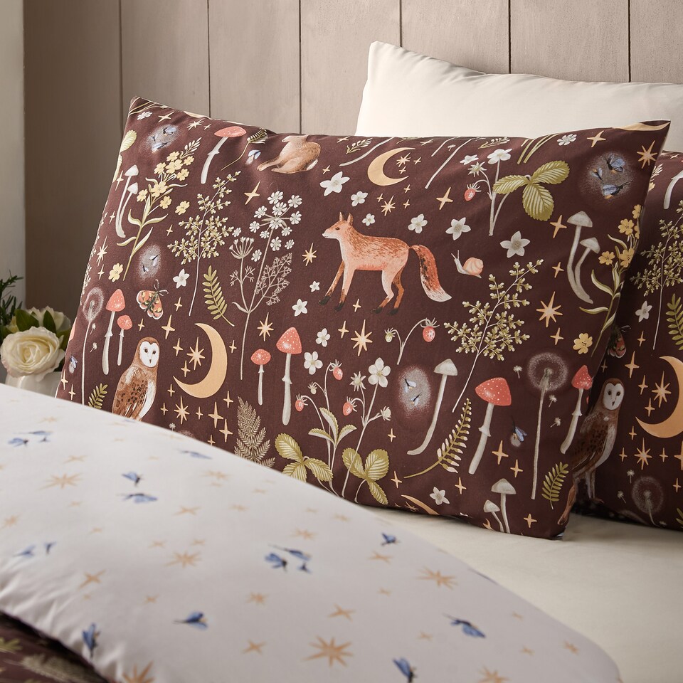 image 1 of Catherine Lansfield Enchanted Twilight Animals Reversible Duvet Cover Set | Brown | Chocolate | Single