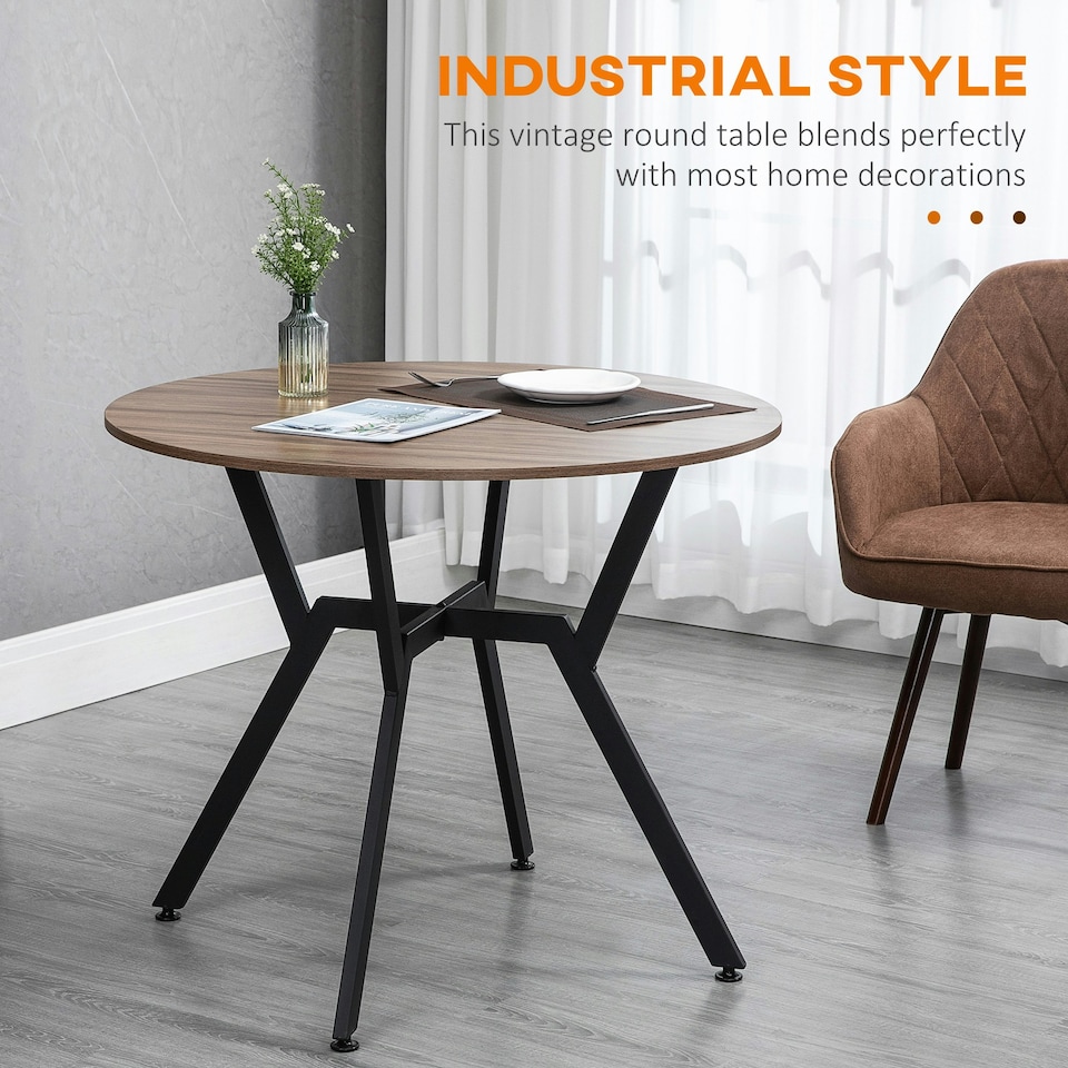 image 1 of HOMCOM Small Kitchen Table with Black Steel Legs, Dining Table, Brown