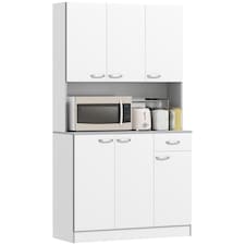 HOMCOM 180cm Tall Kitchen Cupboard, Freestanding Kitchen Storage Cabinet with 6 Doors, Drawer, Adjustable Shelves and Open Countertop for Dining Room, White
