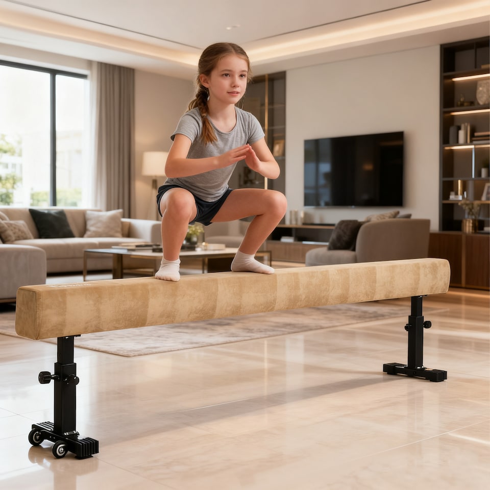 image 1 of HOMCOM 7.5ft Adjustable Balance Beam, Gymnastics Beam with Wheels, Gymnastics Equipment for 6+ Years Old Training, practise and Professional Home Training