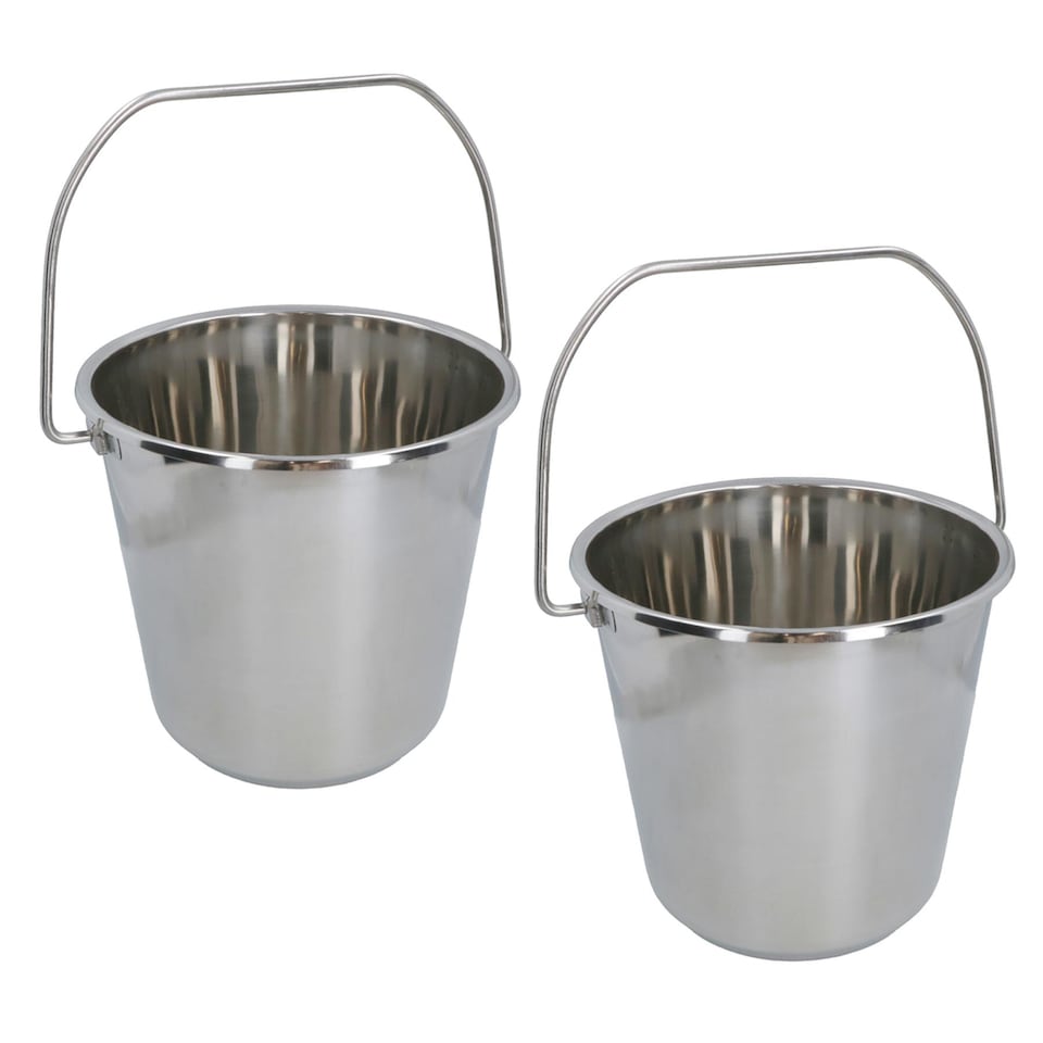 image 1 of 12L Stainless Steel Metal Bucket Pail Water Carrier Greenhouse Garden BBQ 2PK