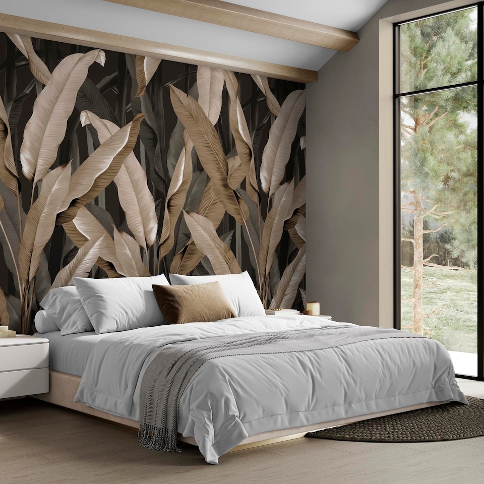 image 1 of Superfresco Easy Banana Leaf Black Print To Order Fixed Size Mural | Black | Black