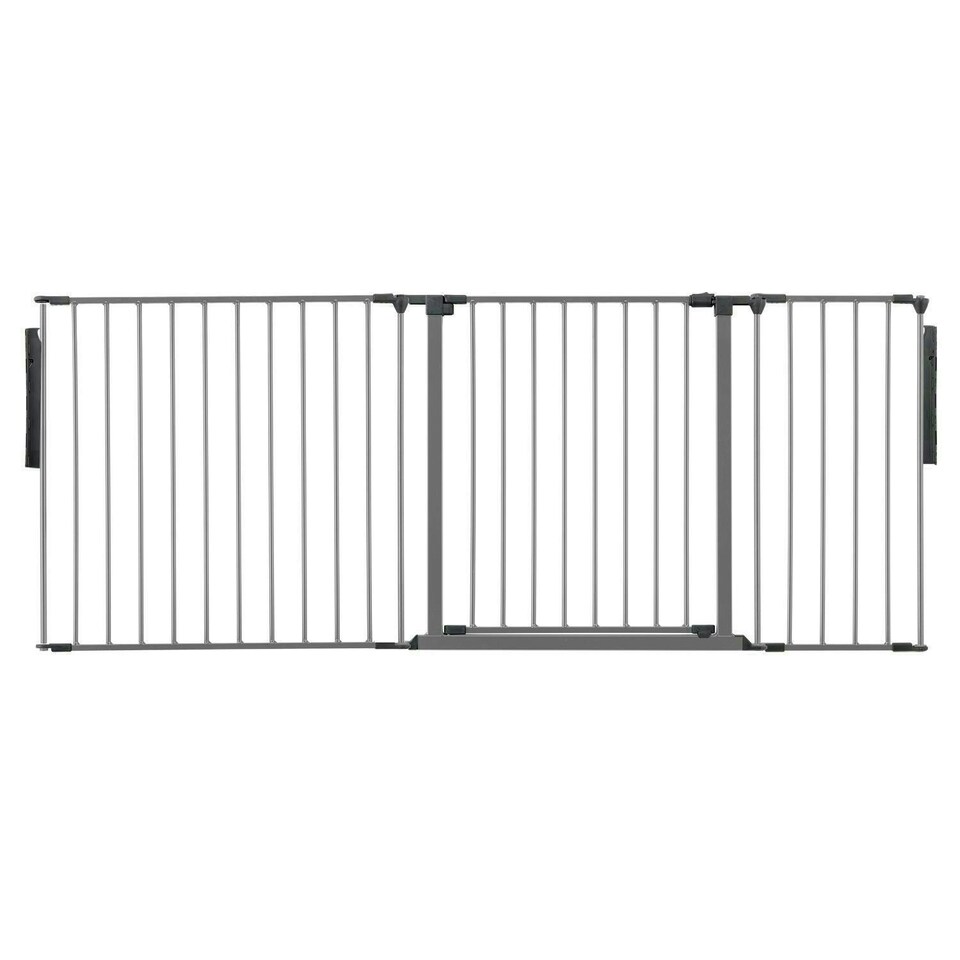 image 1 of Safetots Premium Multi Panel Room Divider, up to 187cm Wide, Grey, 70cm Tall, Multi Panel Flexible Room Barrier, Room Divider with Door for Baby Grey