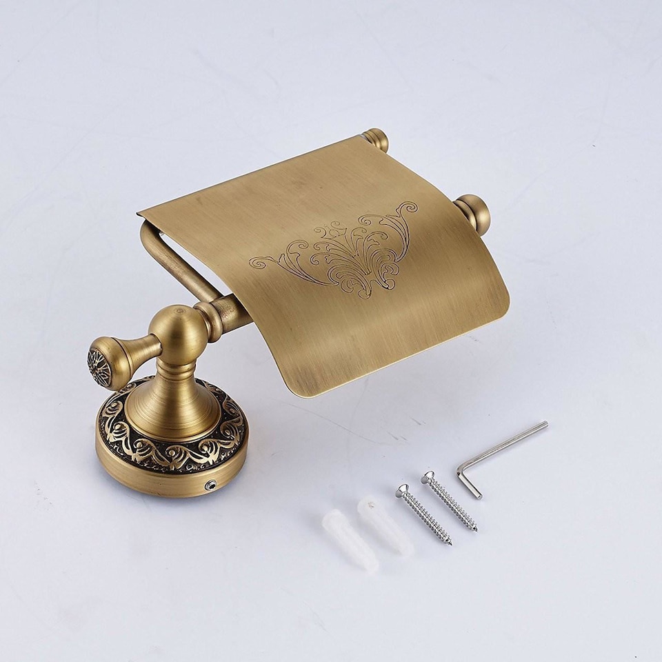 image 1 of Antique Brass Toilet Elegant Roll Holder with Flap Paper Rack Wall Mounted