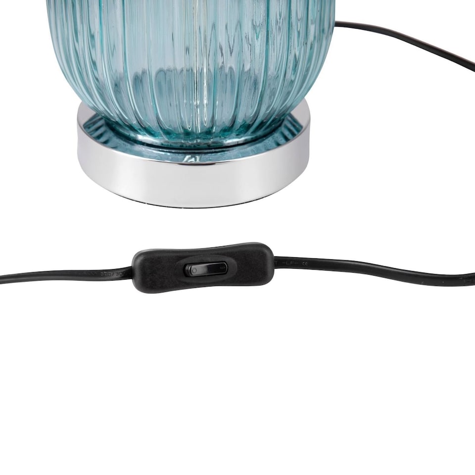 image 1 of Set of 2 Turquoise Ribbed Glass Lamps with White Shades | Chrome | White | Large | 2