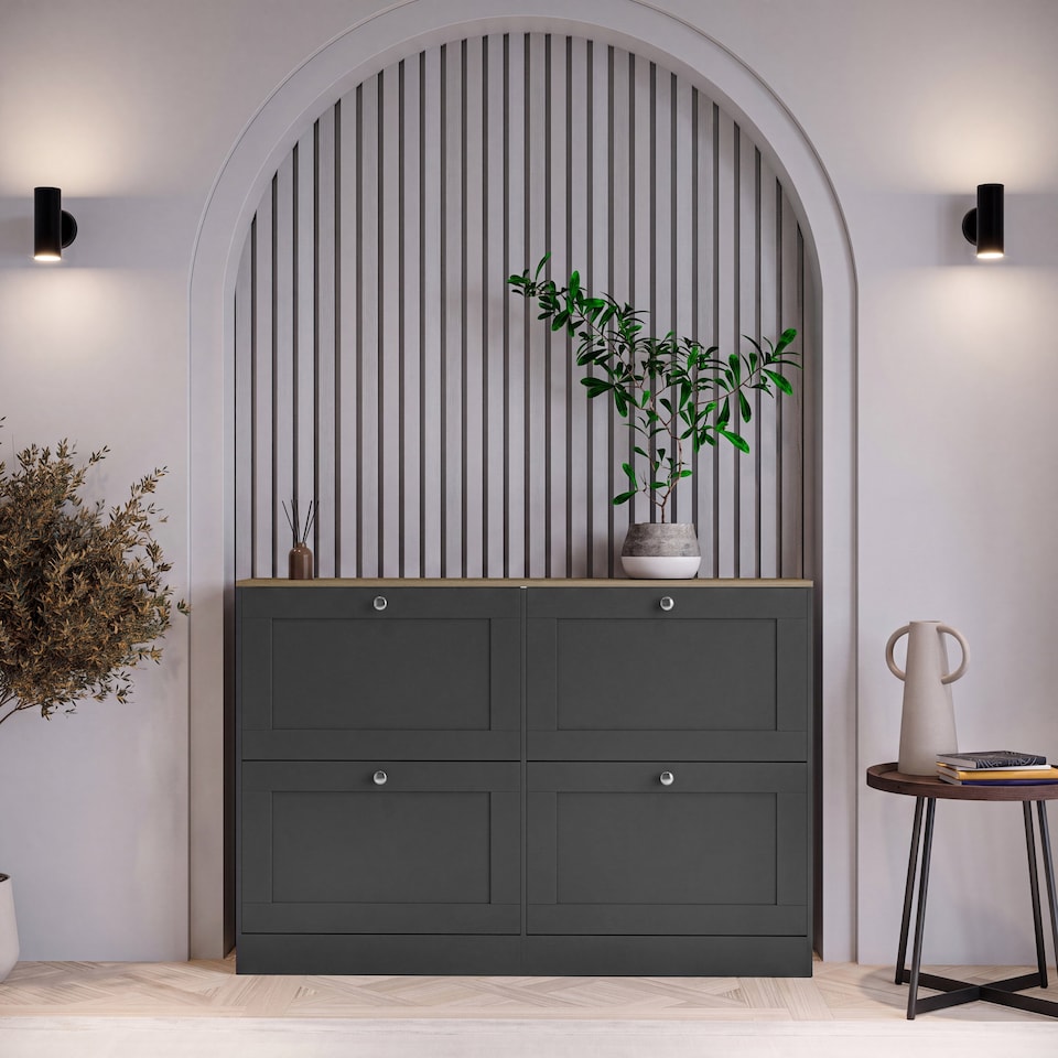 image 1 of Vida Designs Altino 4 Drawer Hallway Shoe Cabinet Storage Organiser Unit - Charcoal Grey & Oak