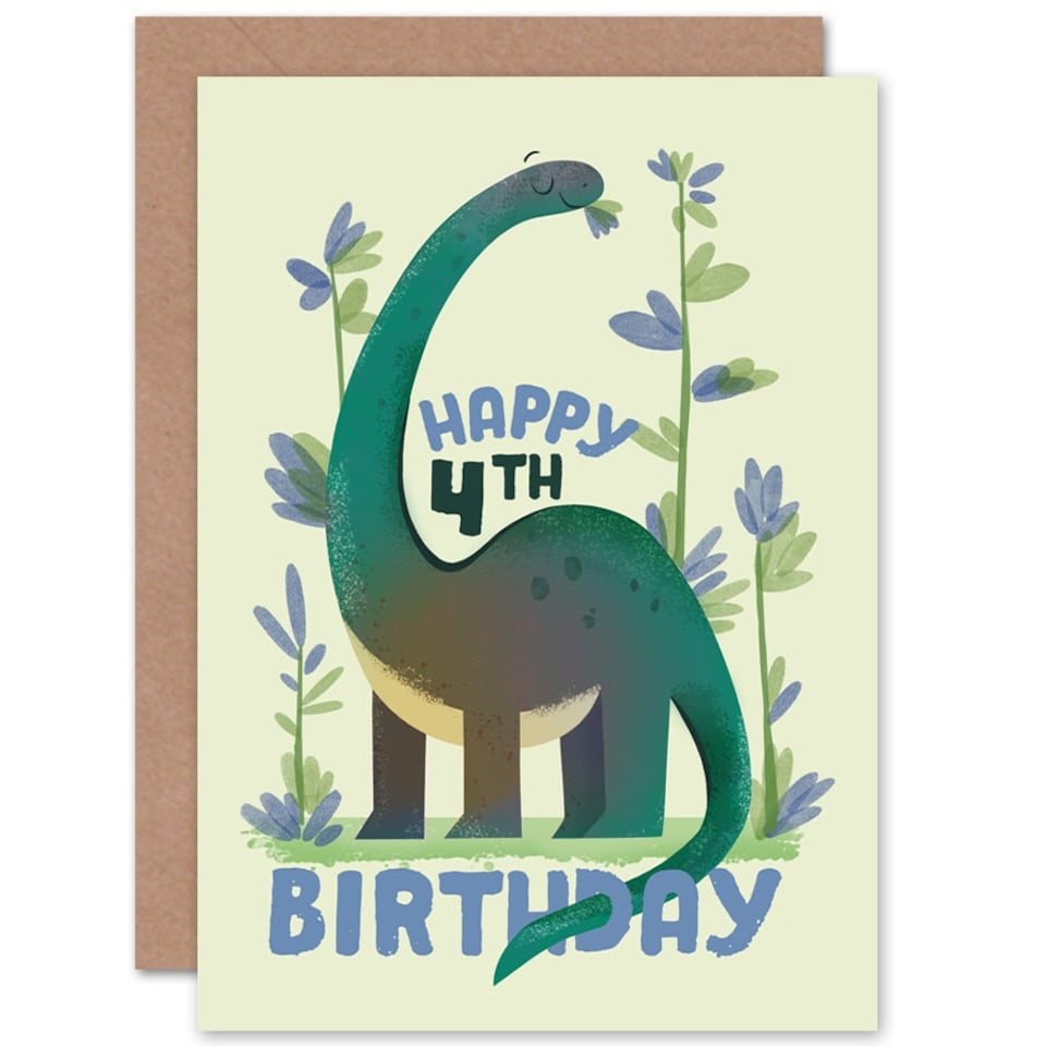 image 1 of Dinosaur Apatosaurus Age 4 Years Old Child Kids 4th Birthday Card