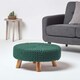 image 2 of Homescapes Forest Green Large Round Cotton Knitted Footstool on Legs