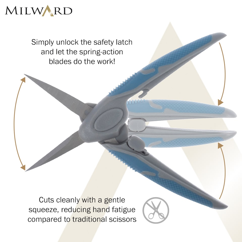 image 1 of Milward Easy Action Scissors - 16.5cm/6.5in Spring-Assisted Soft-Grip Scissors with 4cm Blade for Precision Crafting