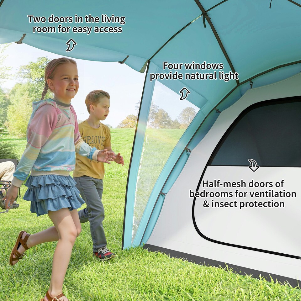 image 1 of Outsunny 4-6 Man Family Camping Tent w/ 2 Bedrooms, a Living Room, Grey 