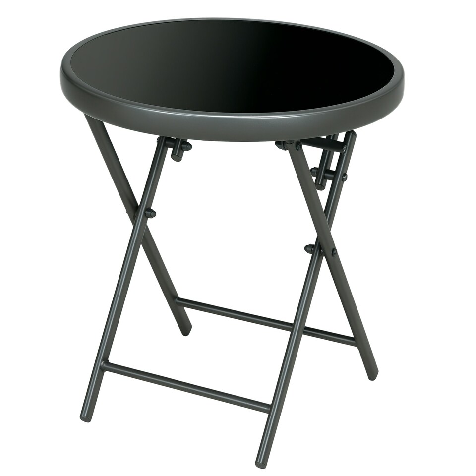 image 1 of Outsunny Round Folding Side Table w/ Imitation Marble Glass Top, Black