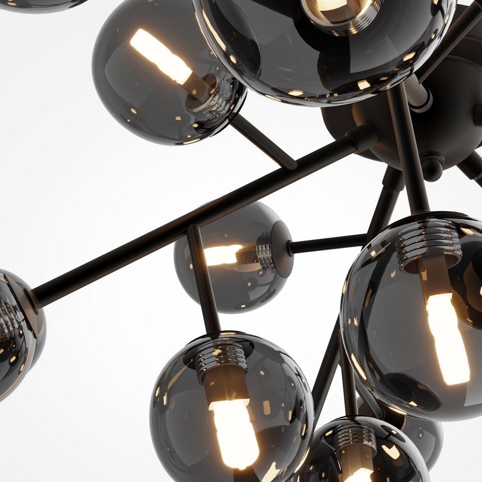 image 1 of Maytoni Dallas Modern 20 Light Globe Ceiling Light Matt Black, Smoky Shade, G9