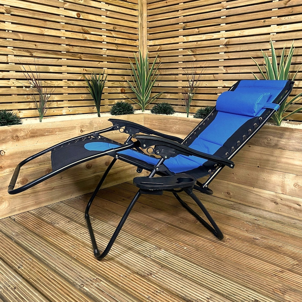image 1 of Luxury Padded Multi Position Zero Gravity Garden Relaxer Chair Lounger in Blue & Black