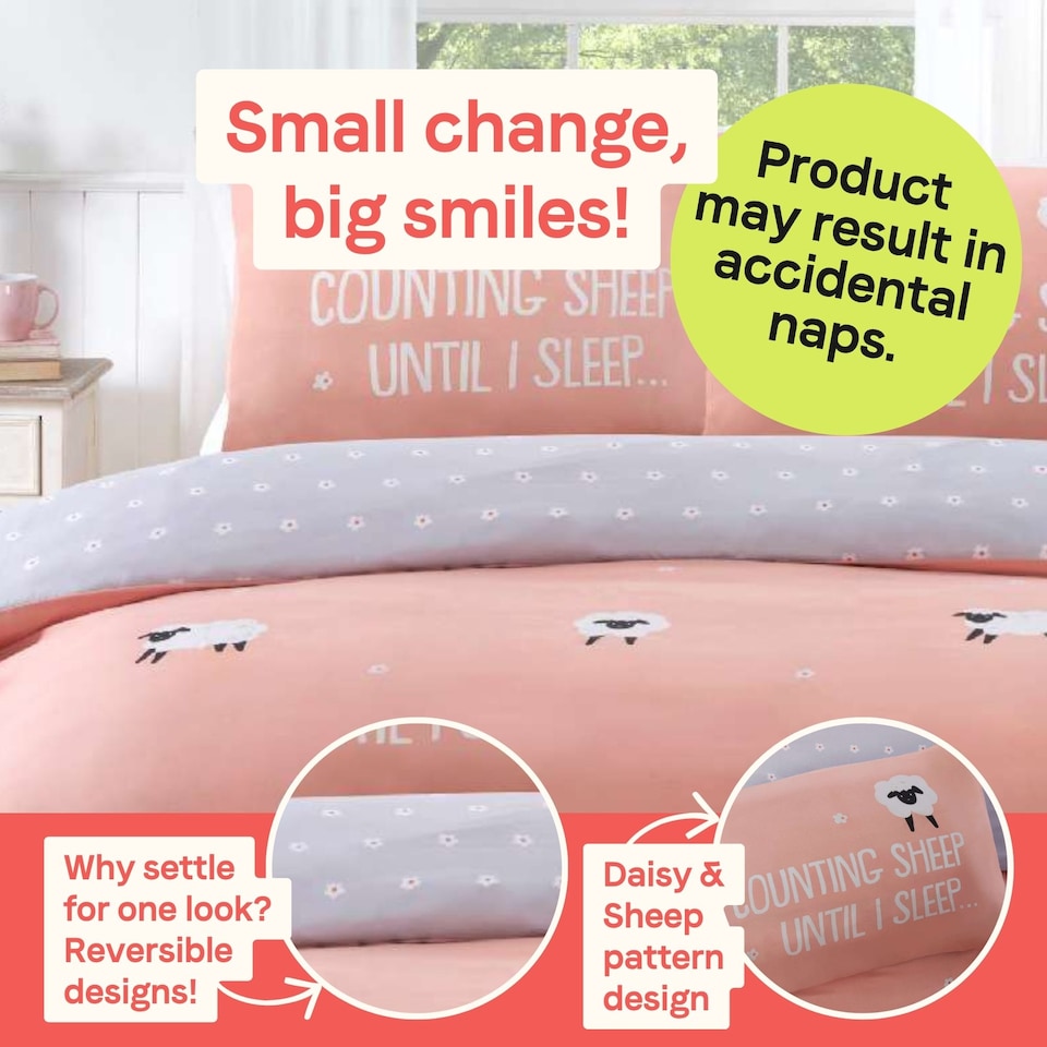 image 1 of Counting Sheep Cotton Duvet Cover Set Cover with Pillowcase | Pink | Single | 1