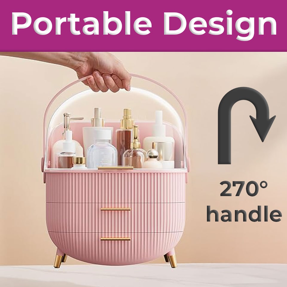 image 1 of Neo Pink Three Layer Cosmetic Makeup Vanity Beauty Storage Organiser Skincare Display Box Case Holder | Pink