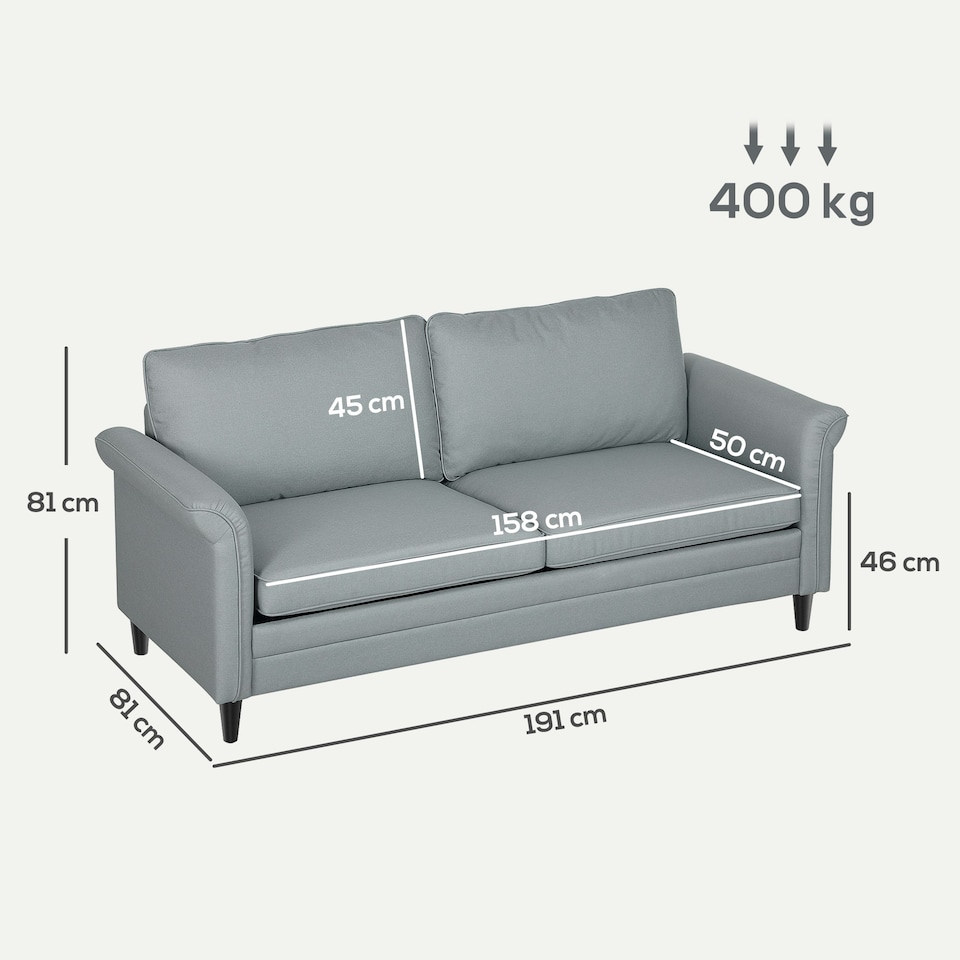 image 1 of HOMCOM Modern 3 Seater Sofa for Living Room, Fabric Couch Settee, Grey 