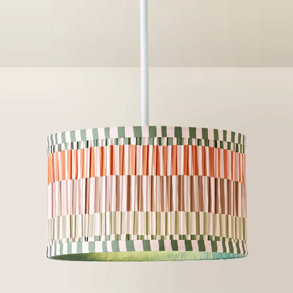 image 1 of ValueLights Rae Small Stripe Natural Pleated Lamp Shade & Bulb | Multi