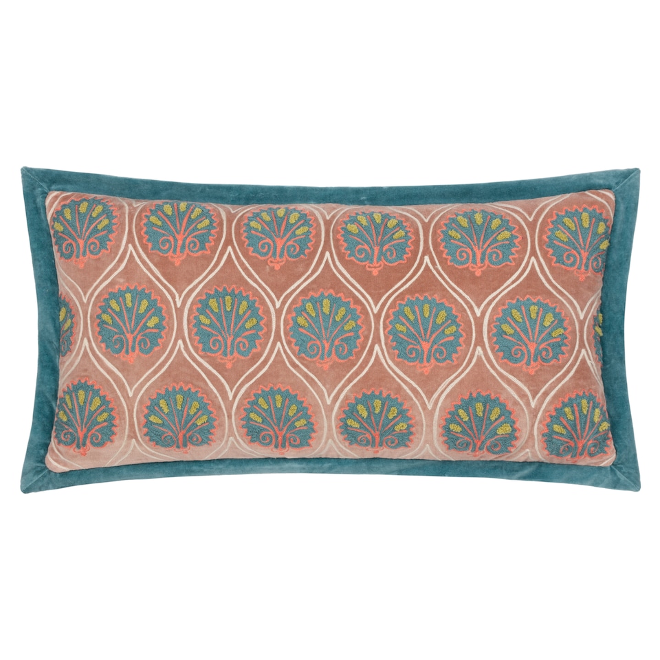 image 1 of Paoletti Casa Embroidered Cushion, Rose/French Blue, 30 x 60cm