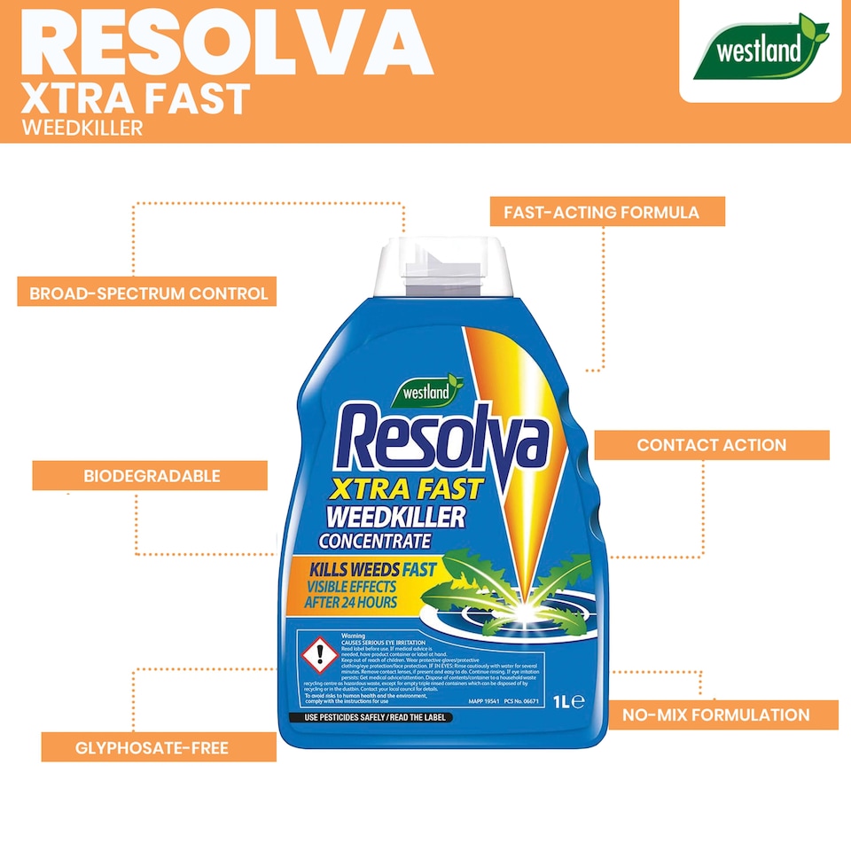 image 1 of Resolva Xtra Fast Weedkiller 1L Concentrate Fast Acting Weed Control Non Glyphosate Formula Garden Weed Treatment