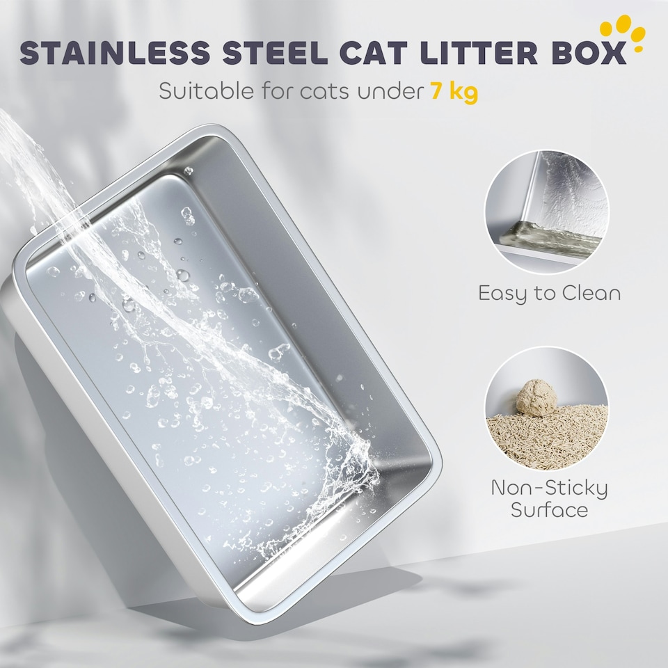 image 1 of PawHut Stainless Steel Litter Box, Enclosed Metal Litter Tray with Scoop White | One Size