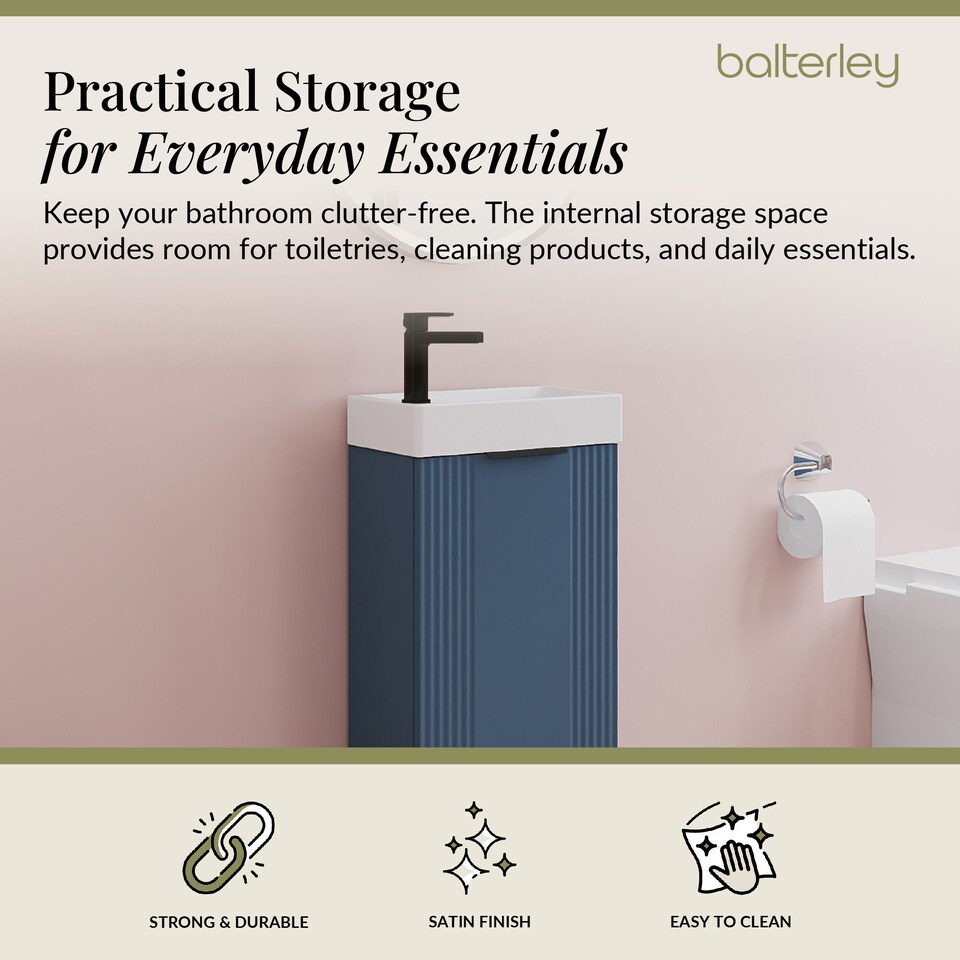 image 1 of Blue 400mm Floor Standing Vanity Unit with Black Handle | Blue | Satin Blue | 1