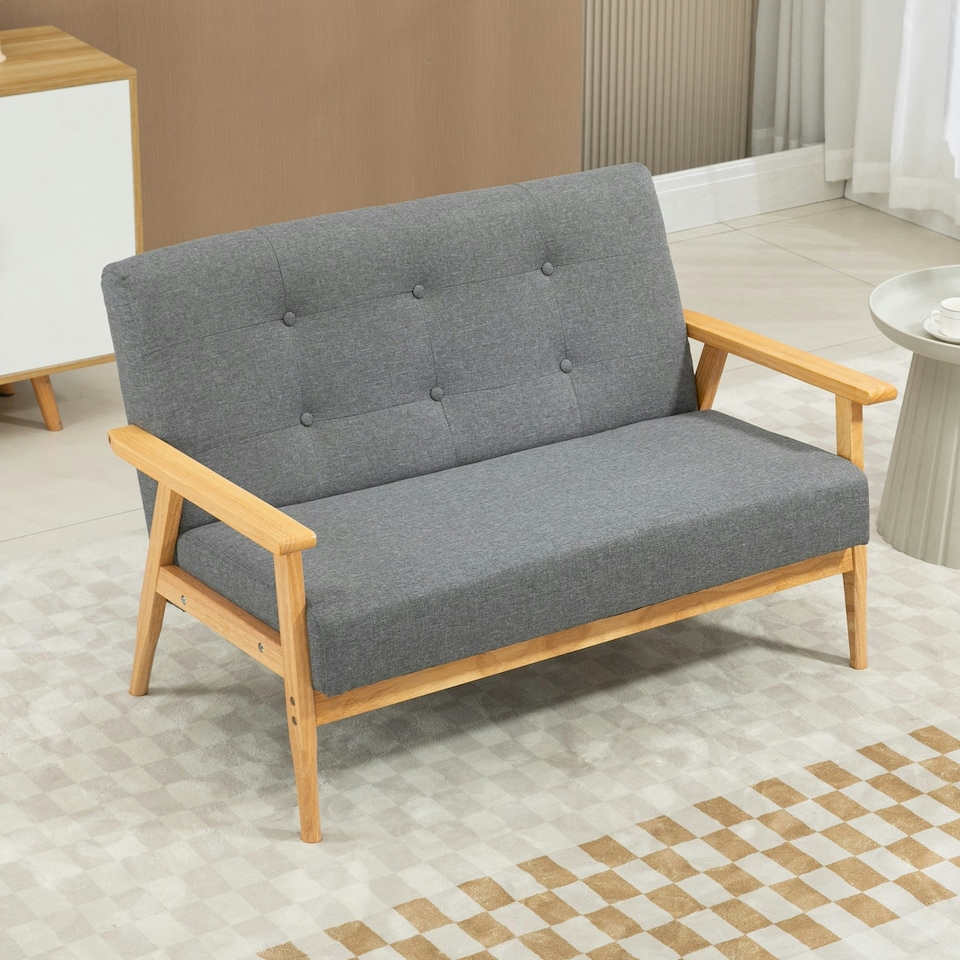image 1 of HOMCOM Modern 2-Seater Sofa Upholstery w/ Rubber Wood Legs Dark Grey