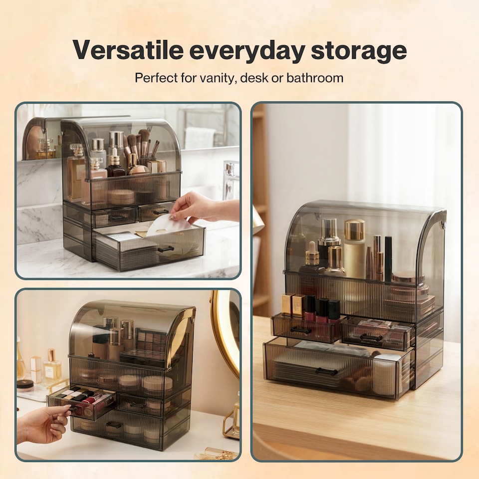 image 1 of ilus Makeup Storage Organiser Acrylic Cosmetics Organizer Transparent Black | Black | Black
