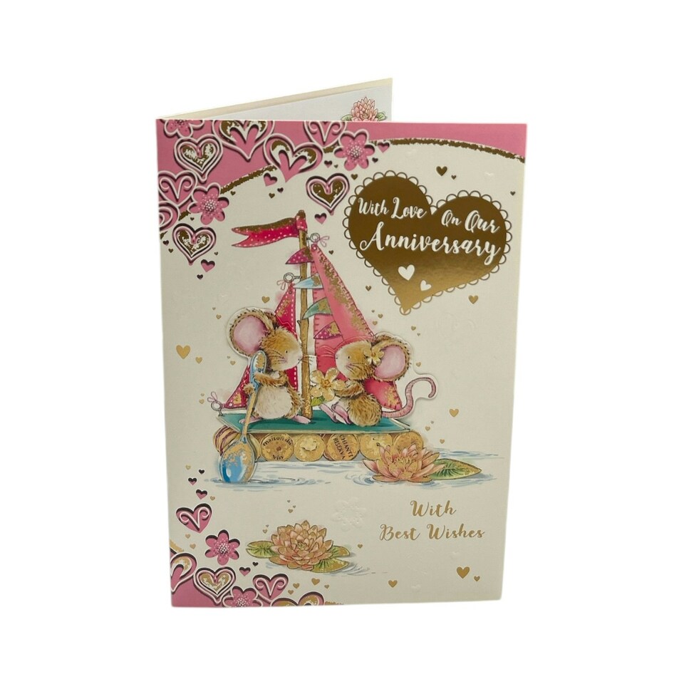 image 1 of On Our Anniversary Yacht and Hearts Design Greeting Card