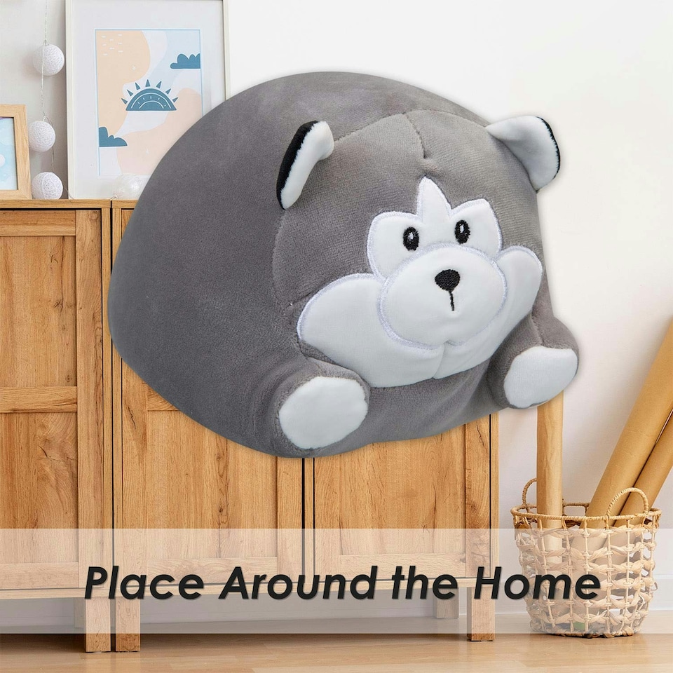image 1 of Dog Soft Toy Cute Plushie Huggable Cuddly Stuffed Toy 20cm Grey